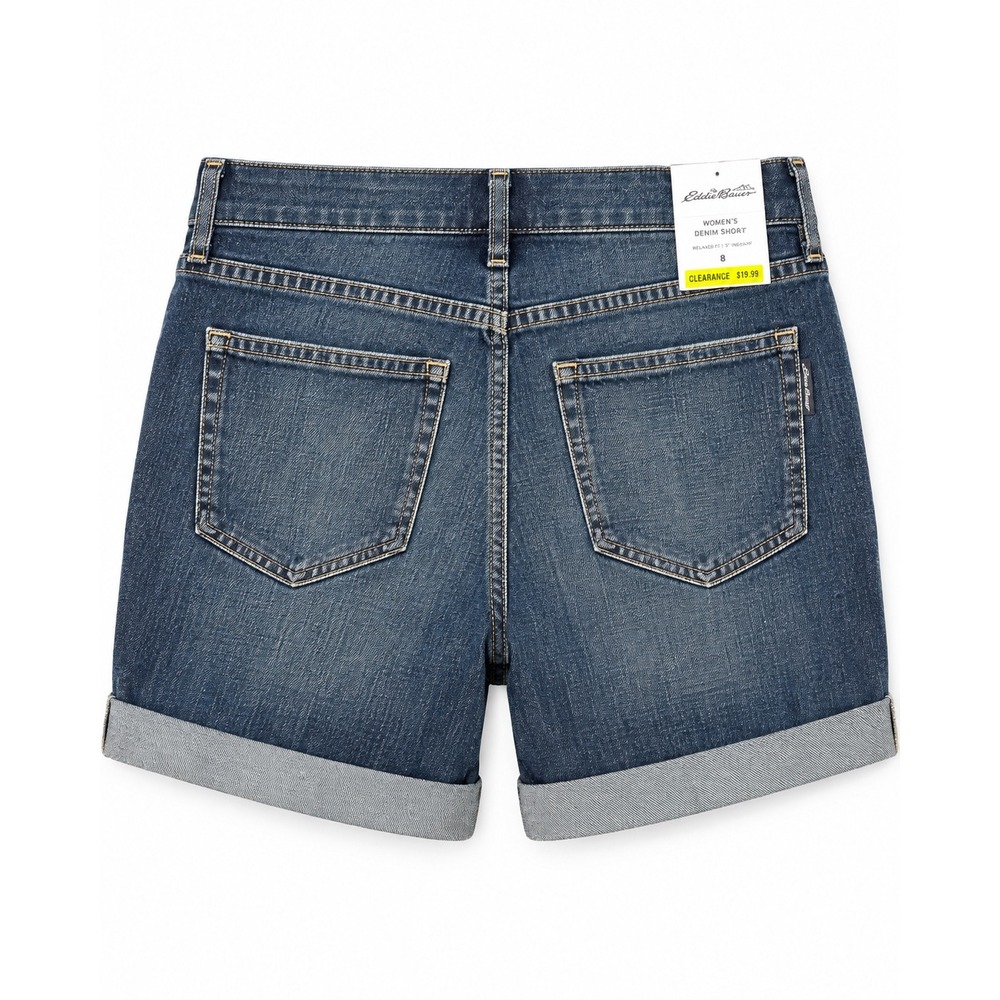 NWT Eddie Bauer Boyfriend Denim Shorts Womens 10 Dark Wash Cuffed Mid Rise - Picture 3 of 11